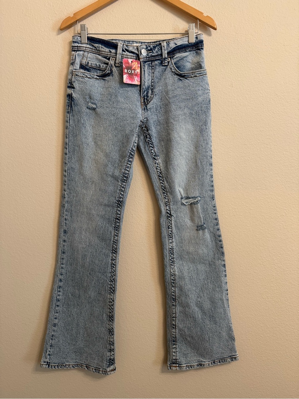 Roxy Light Wash Distressed Flare Denim Jeans